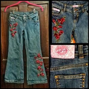 Red Rose Boho Princess Flare Jeans